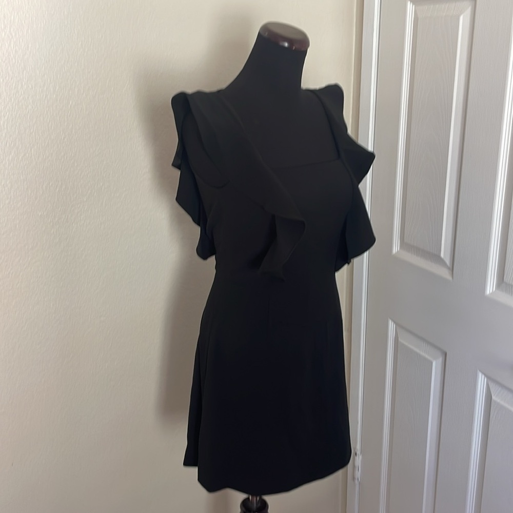 NEW FRENCH CONNECTION Womens Black Sleeveless Mini Ruffle Fit Dress LBD - Picture 11 of 16